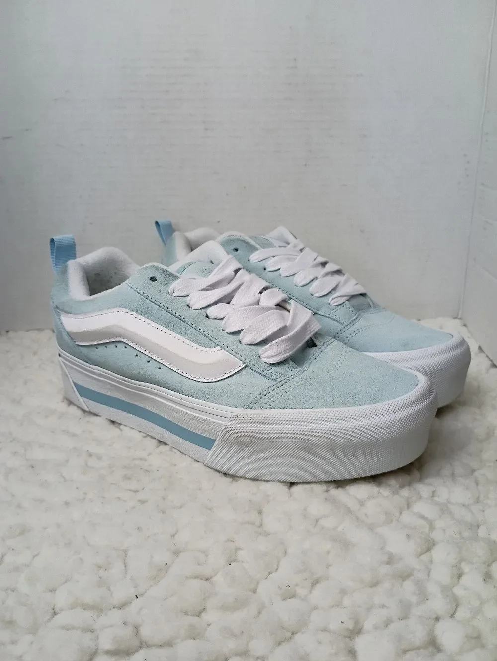 Vans Knu Stack Blue White Blue Suede Platform Shoes Sneakers Womens 10 Mens 8.5.